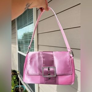 Pink silk handbag, only worn once, in cover and in perfect condition